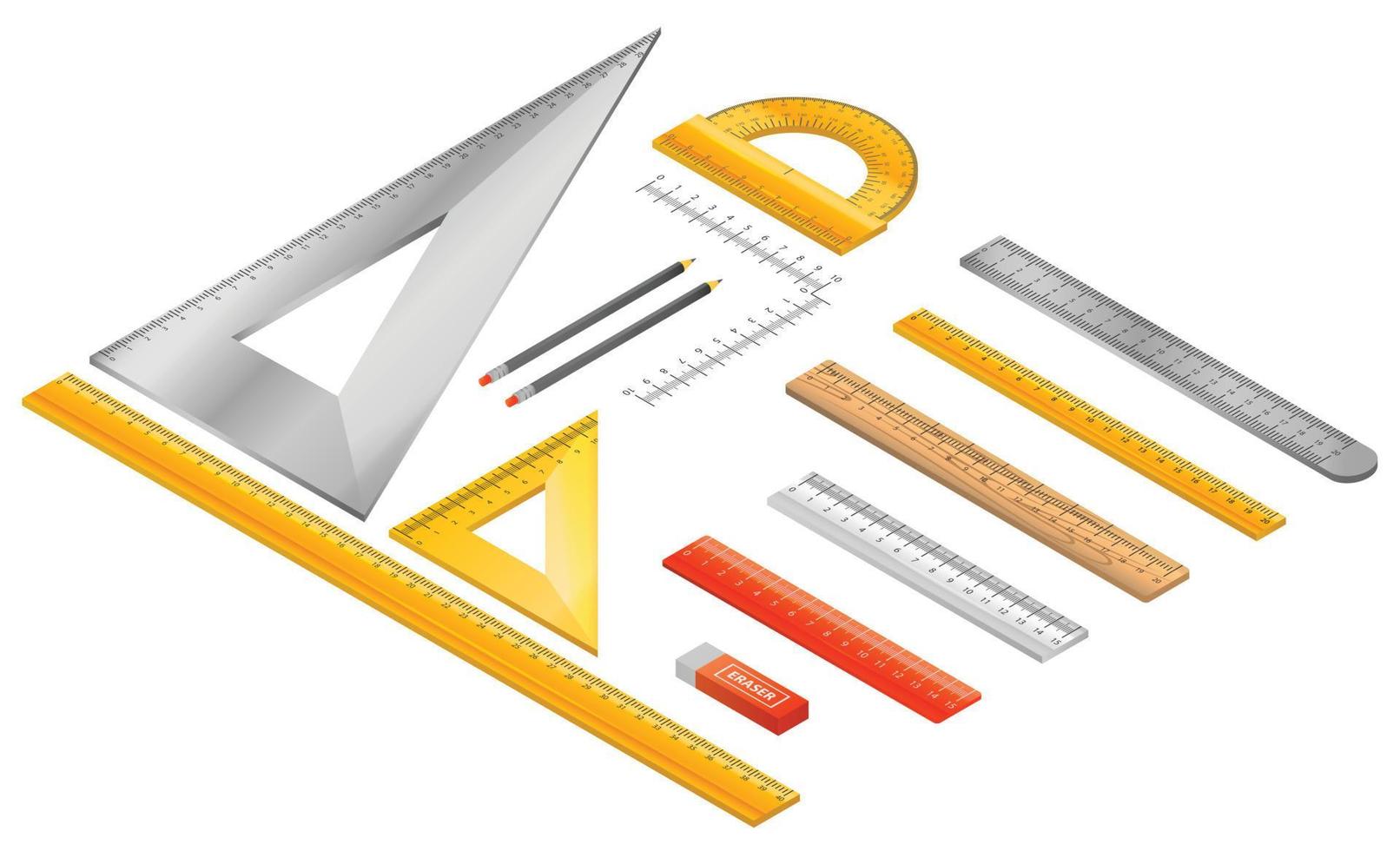 liniaal pictogrammenset, isometrische stijl vector