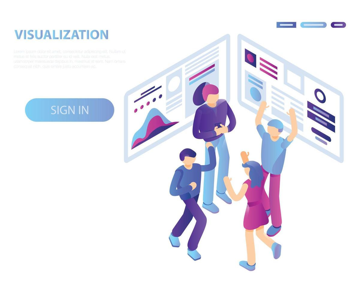 teamwork visualisatie concept achtergrond, isometrische stijl vector