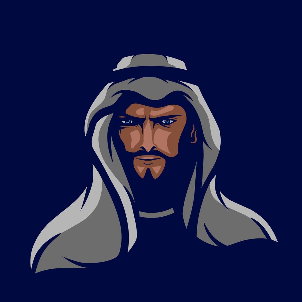 Arabische man logo vector lijn neon kunst potrait kleurrijk ontwerp met donkere achtergrond. abstracte grafische illustratie. geïsoleerde zwarte achtergrond voor t-shirt