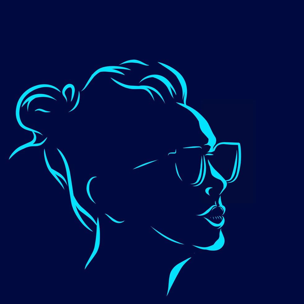 vrouw vector silhouet lijn popart potrait kleurrijke embleemontwerp met donkere achtergrond. abstracte vectorillustratie. geïsoleerde zwarte achtergrond voor t-shirt, poster, kleding.