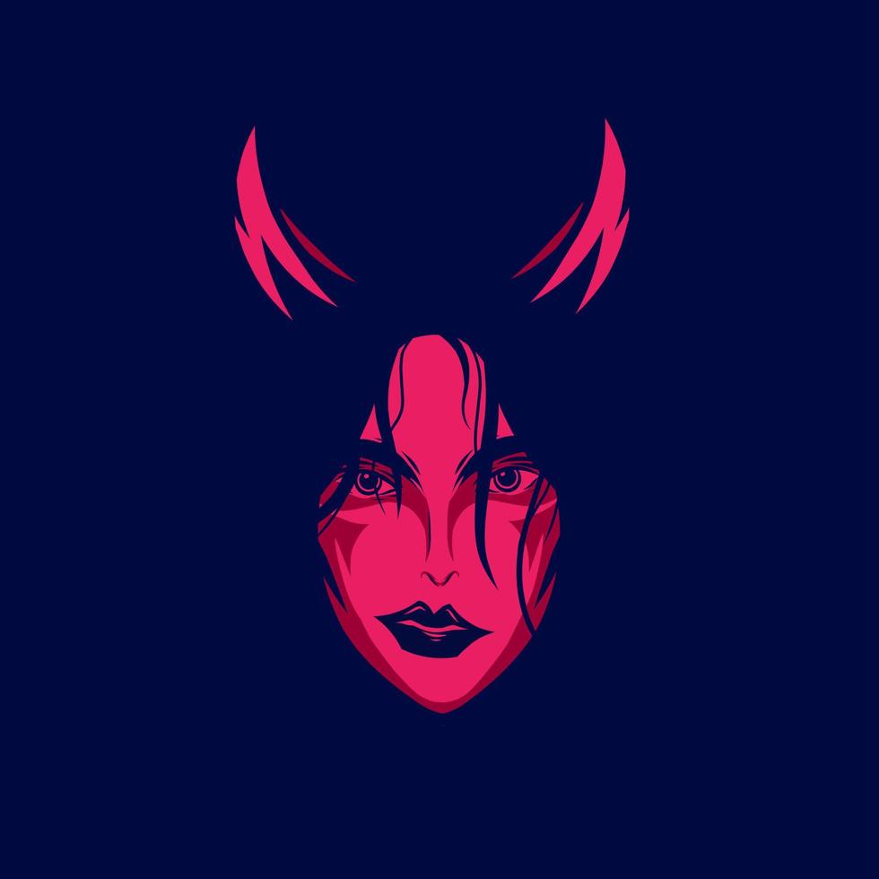 sexy duivel demon vrouw gezicht logo. kleurrijk ontwerp met donkere achtergrond. abstracte vectorillustratie. geïsoleerde achtergrond voor t-shirt, poster, kleding, merch, kleding, badgeontwerp vector