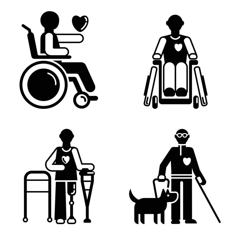 dag personen handicap pictogrammenset, eenvoudige stijl vector