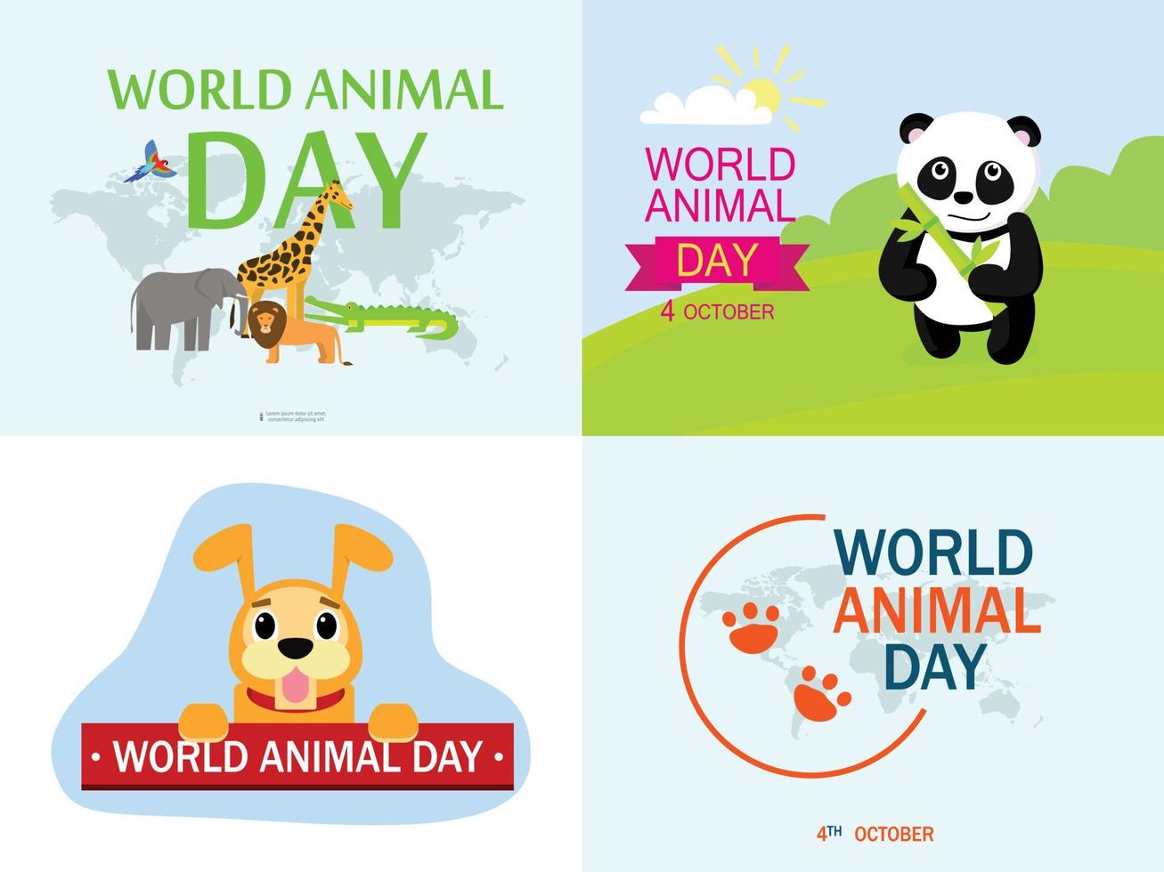 wereld dierendag banner set, vlakke stijl vector