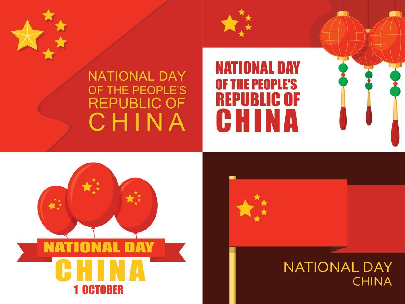 nationale dag in china banner set, vlakke stijl vector