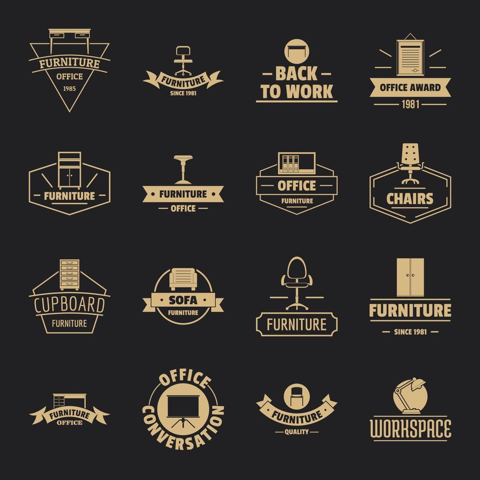 kantoormeubilair logo iconen set, eenvoudige stijl vector
