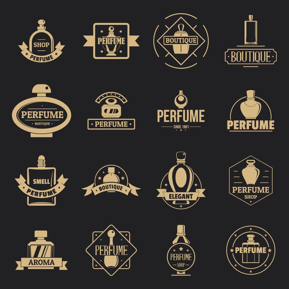 parfumflesjes logo iconen set, eenvoudige stijl vector