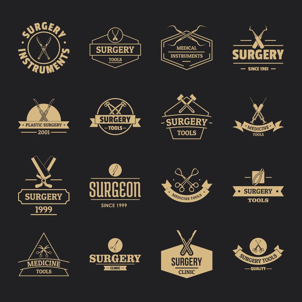 chirurgie tools logo iconen set, eenvoudige stijl vector