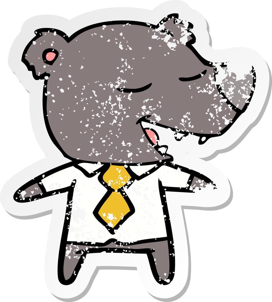 verontruste sticker van een cartoonbeer met overhemd en stropdas vector