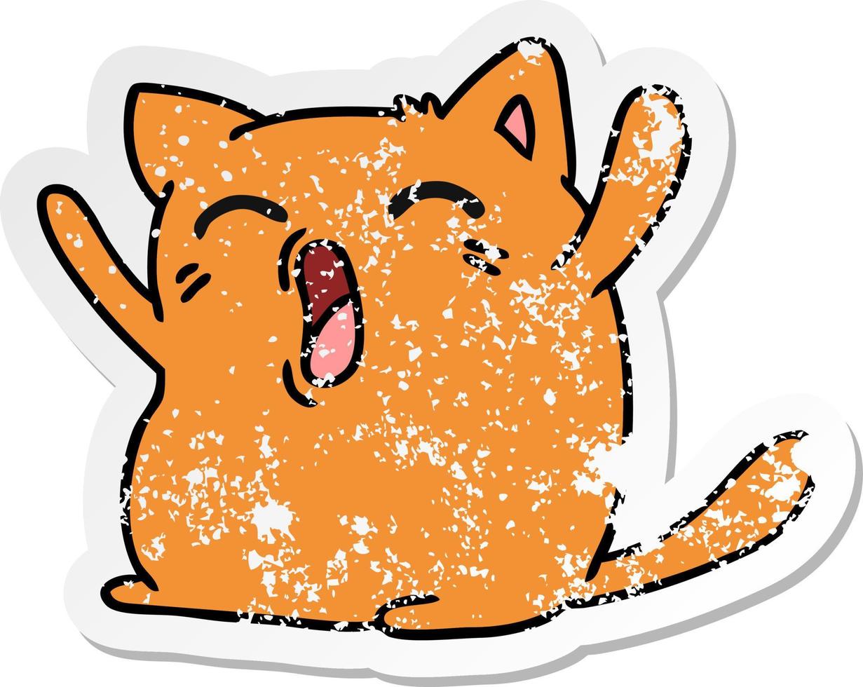 verontruste sticker cartoon van schattige kawaii kat vector