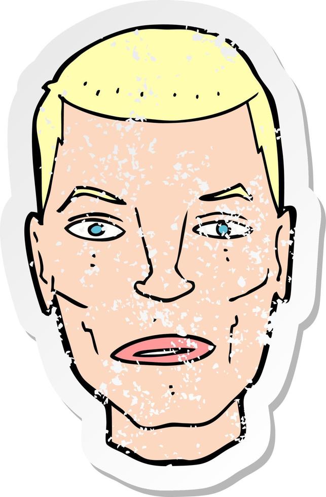 retro noodlijdende sticker van een cartoon serieus mannelijk gezicht vector