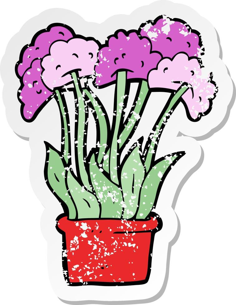 retro noodlijdende sticker van een cartoon bloemen in pot vector