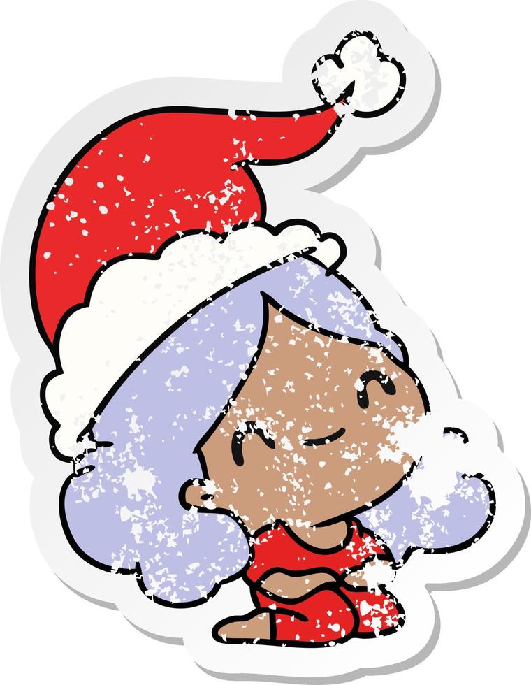 kerst verontruste sticker cartoon van kawaii meisje vector