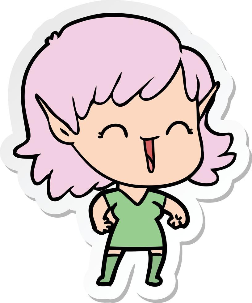 sticker van een cartoon elf meisje vector