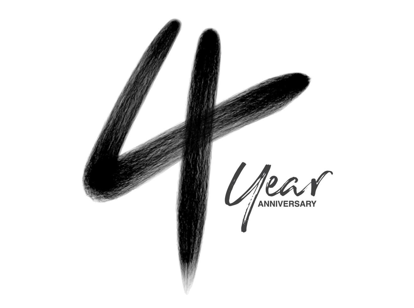 4 jaar verjaardag viering vector sjabloon, 4 jaar logo ontwerp, 4e verjaardag, zwarte belettering nummers borstel tekening hand getrokken schets, nummer logo ontwerp vectorillustratie
