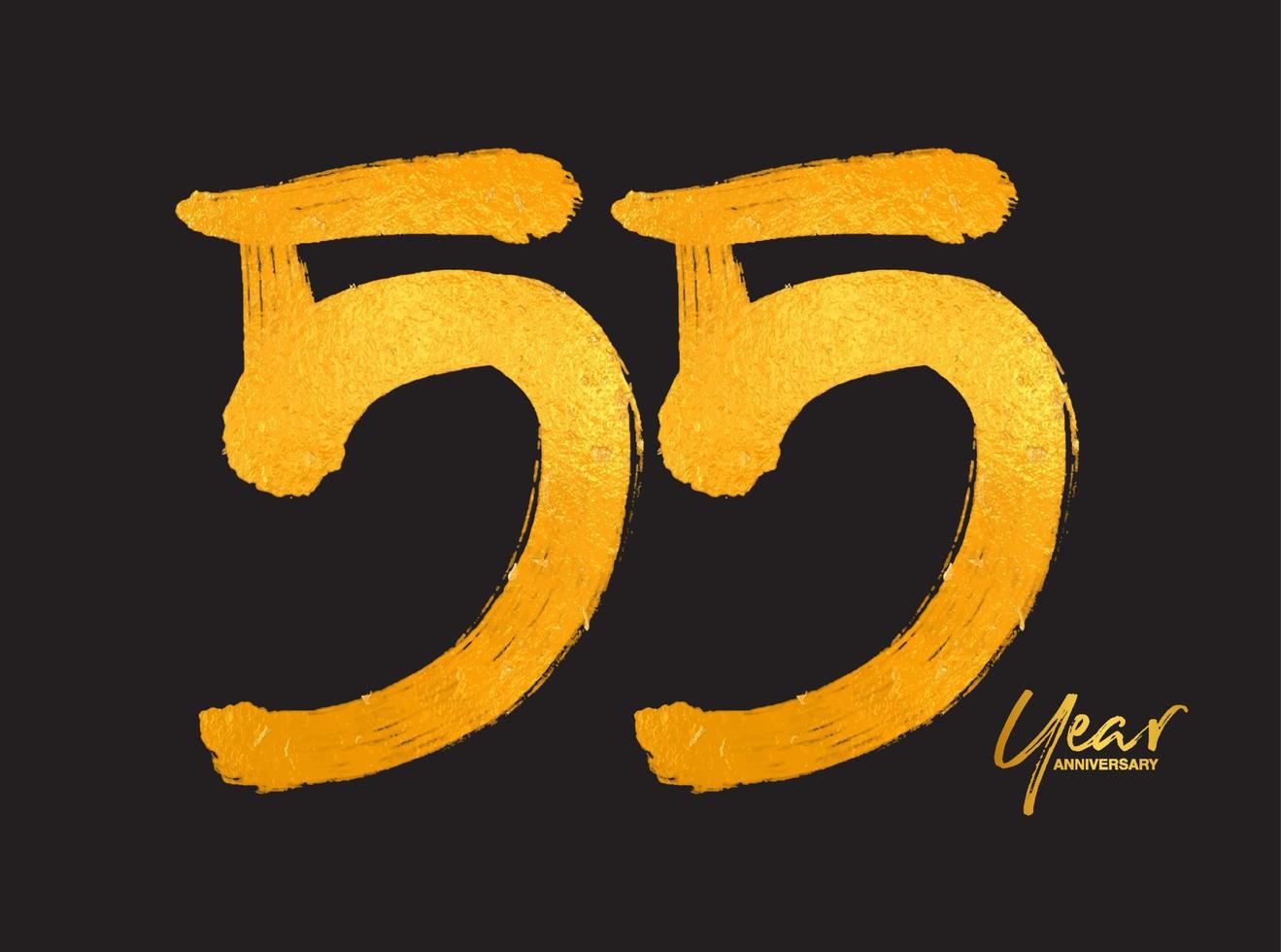 goud 55 jaar verjaardag viering vector sjabloon, 55 jaar logo ontwerp, 55e verjaardag, gouden belettering nummers borstel tekening hand getrokken schets, nummer logo ontwerp vectorillustratie