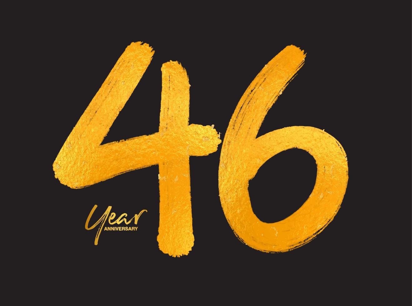 goud 46 jaar verjaardag viering vector sjabloon, 46 jaar logo ontwerp, 46e verjaardag, gouden belettering nummers borstel tekening hand getrokken schets, nummer logo ontwerp vectorillustratie