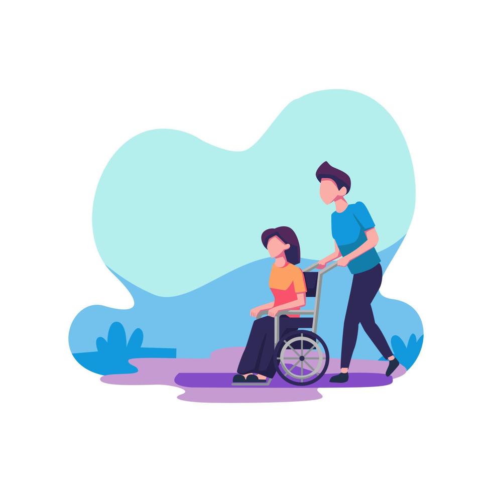 zorg voor gehandicapten vlakke stijl illustratie vector design