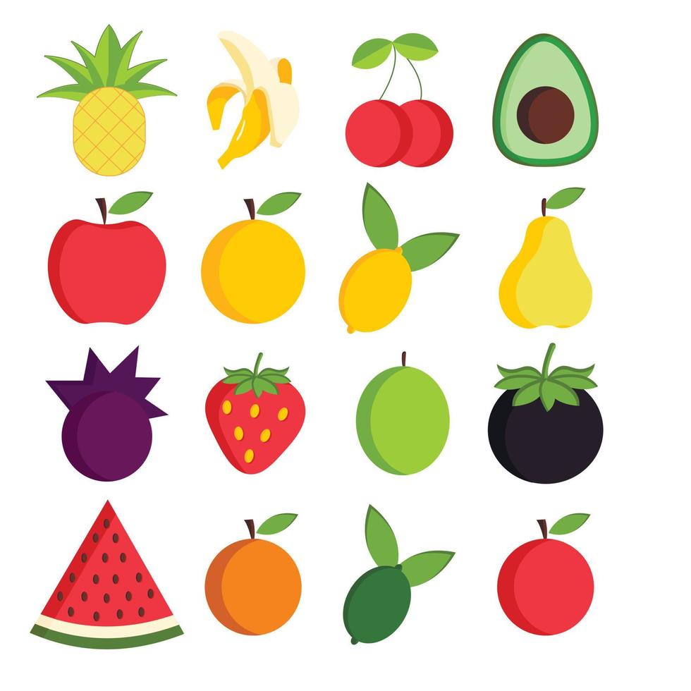 doodle fruit. natuurlijk tropisch fruit, doodles citrus sinaasappel en vitamine citroen. veganistische keukenappel met de hand getekend, biologisch fruit of vegetarisch eten. vector geïsoleerde pictogrammen illustratie set