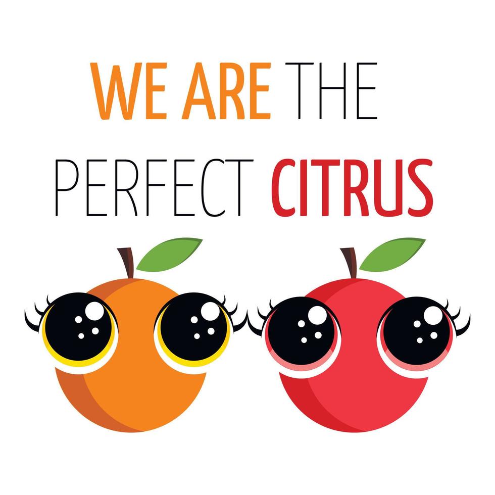 grappige schattige citrus romantische karaktercitaten. liefde vriendschap inspiratie motivatie slogans vector