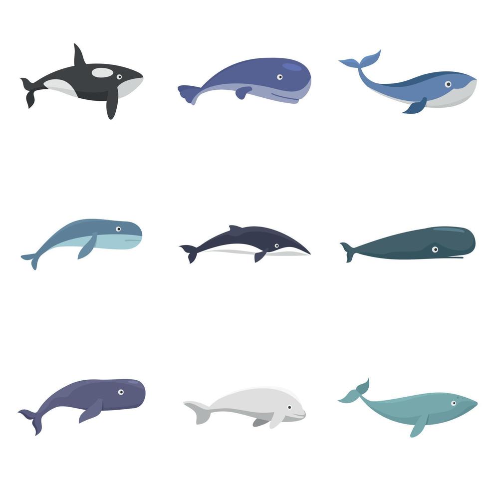 walvis blauw verhaal vis pictogrammen instellen vector geïsoleerd