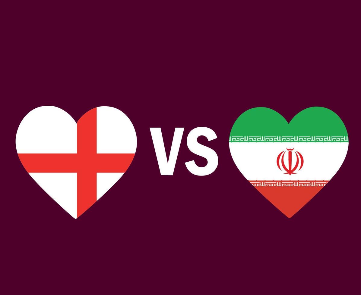 engeland en iran vlag hart symbool ontwerp azië en europese voetbal finale vector aziatische en europese landen voetbal teams illustratie