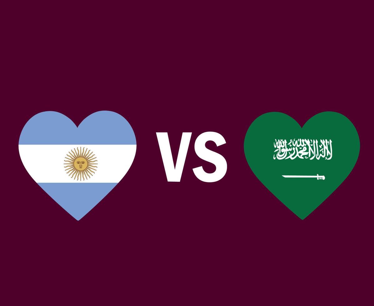 Argentinië en Saoedi-Arabië vlag hart symbool ontwerp Azië en Latijns-Amerika voetbal finale vector Aziatische en Latijns-Amerikaanse landen voetbal teams illustratie