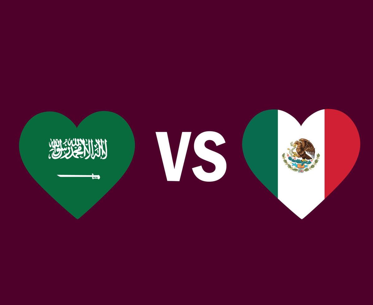 Saoedi-Arabië en Mexico vlag hart symbool ontwerp Noord-Amerika en Azië voetbal finale vector Noord-Amerikaanse en Aziatische landen voetbal teams illustratie