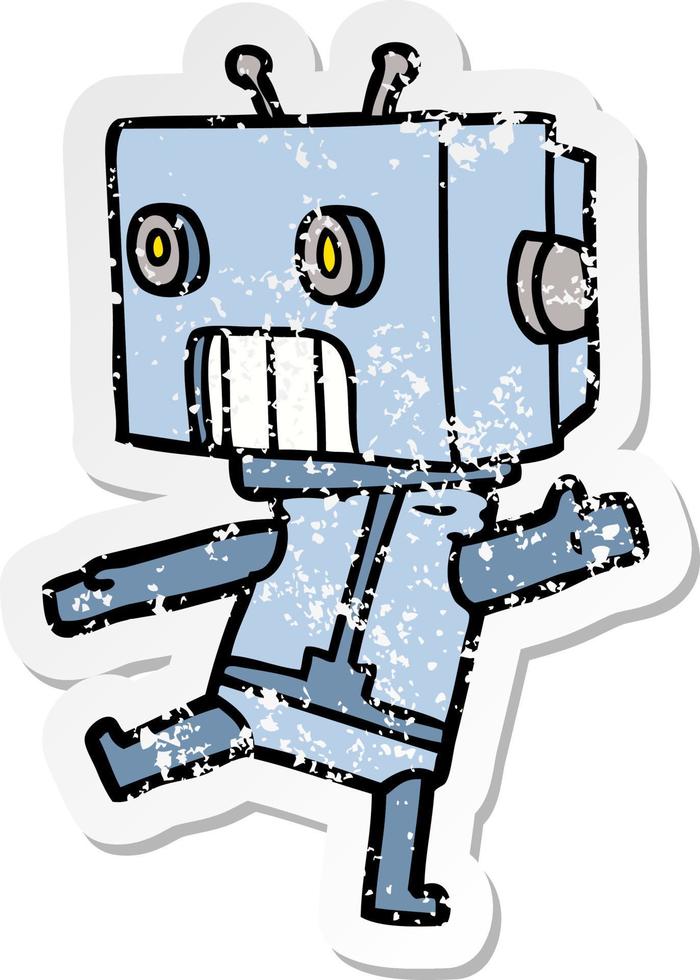 noodlijdende sticker van een tekenfilmrobot vector