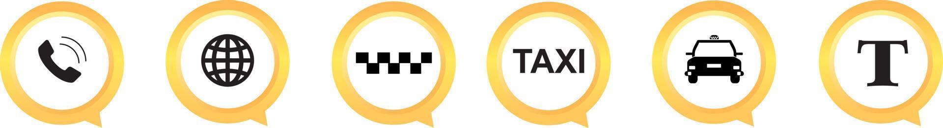 taxi gele pictogrammen instellen. kaartwijzers met het teken van de taxiauto. vectorillustratie. vector