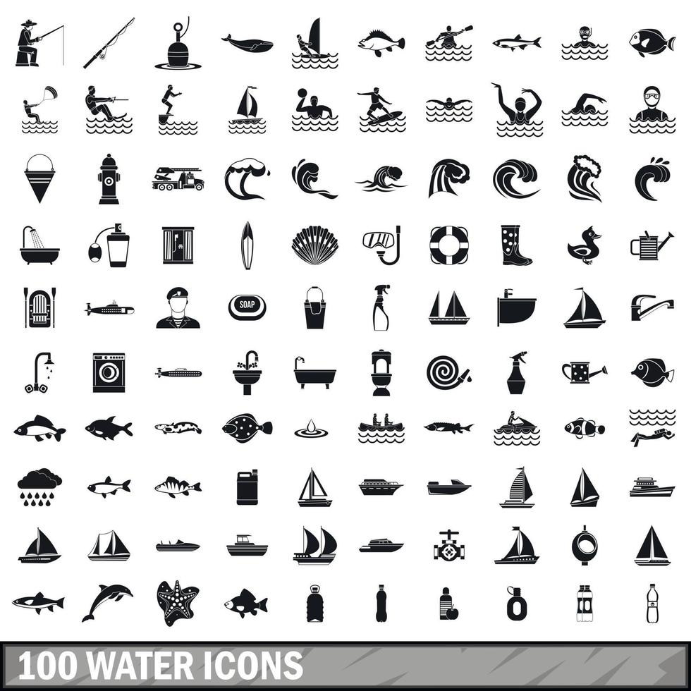 100 waterpictogrammen in eenvoudige stijl vector