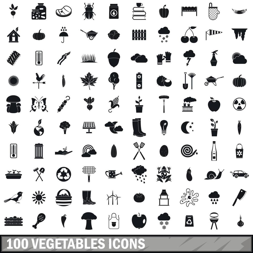 100 groenten iconen set, eenvoudige stijl vector