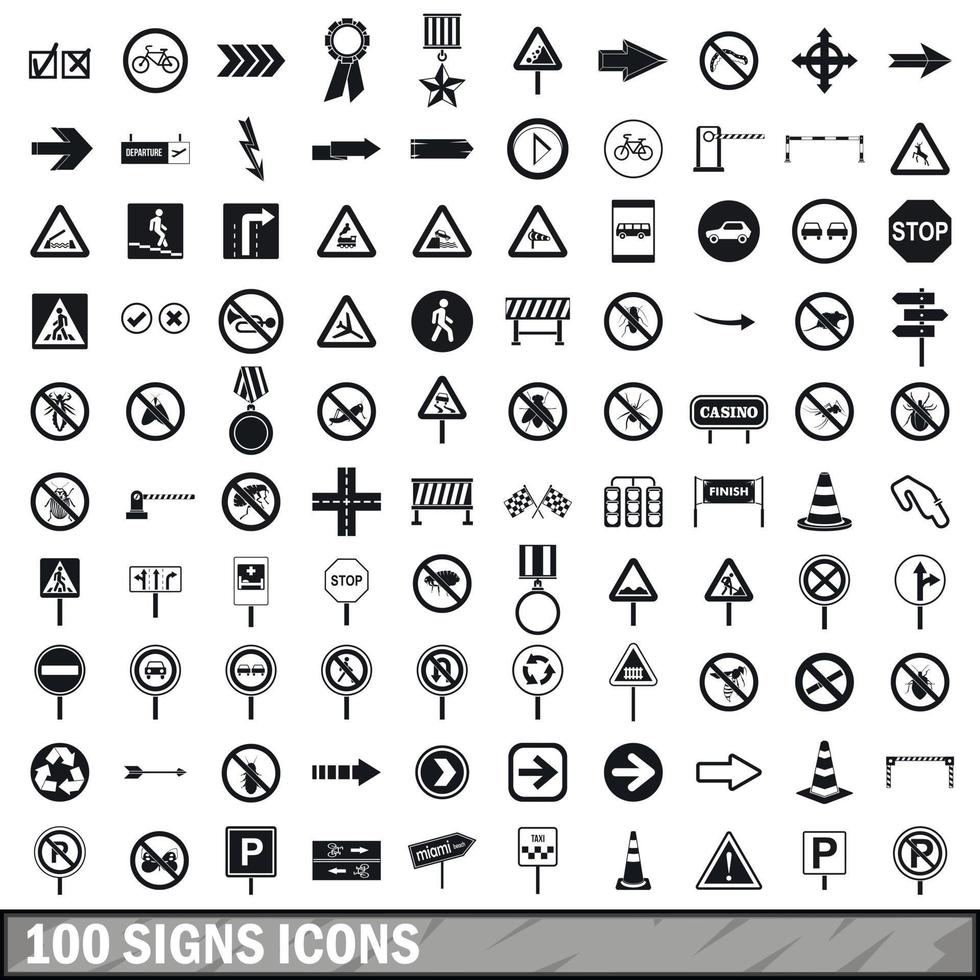 100 verkeersbordenpictogrammen in eenvoudige stijl vector
