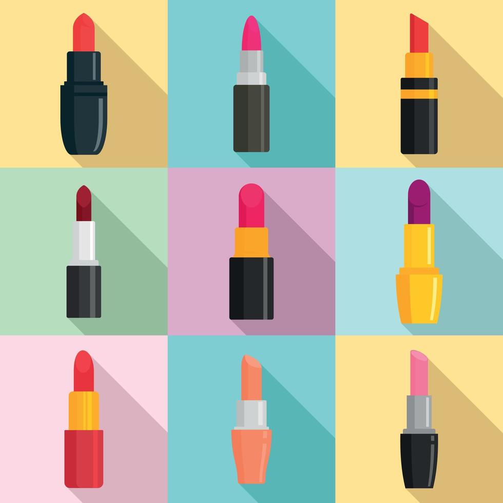 lippenstift iconen set, vlakke stijl vector