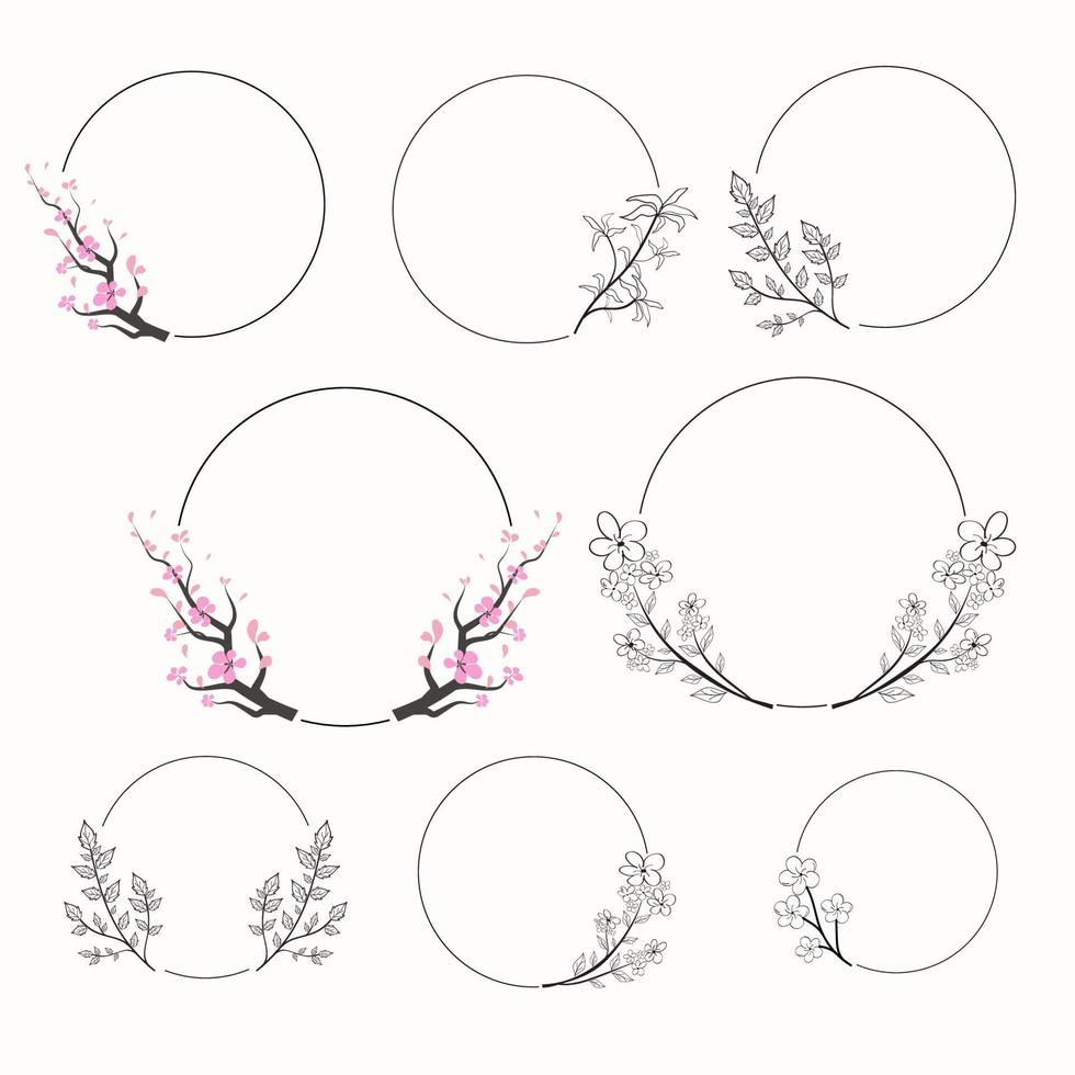 cirkelframe met handgetekende bloemenbloem vector