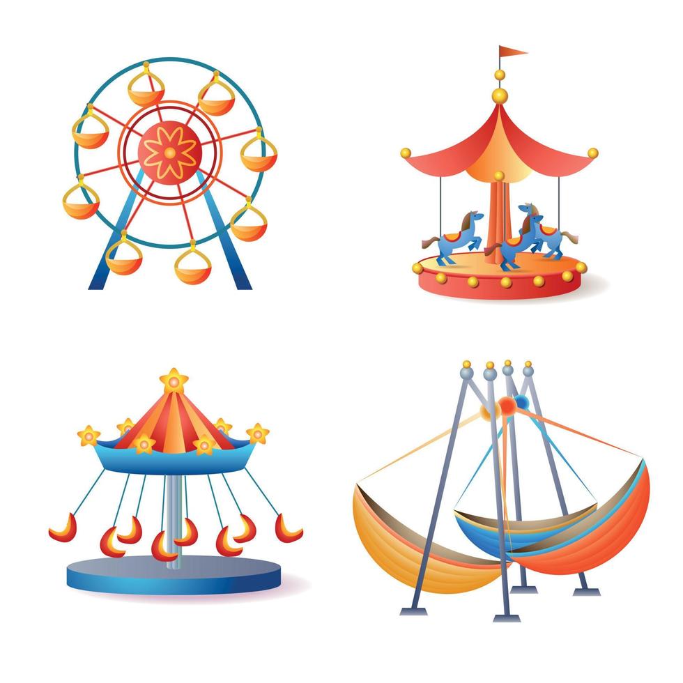 carrousel iconen set, cartoon stijl vector