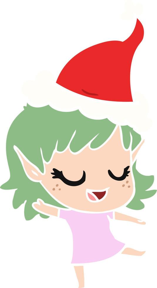 vrolijke egale kleurenillustratie van een elfmeisje met een kerstmuts vector