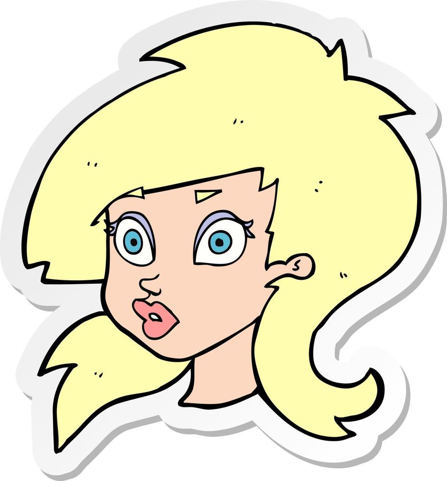 sticker van een cartoon behoorlijk verraste vrouw vector