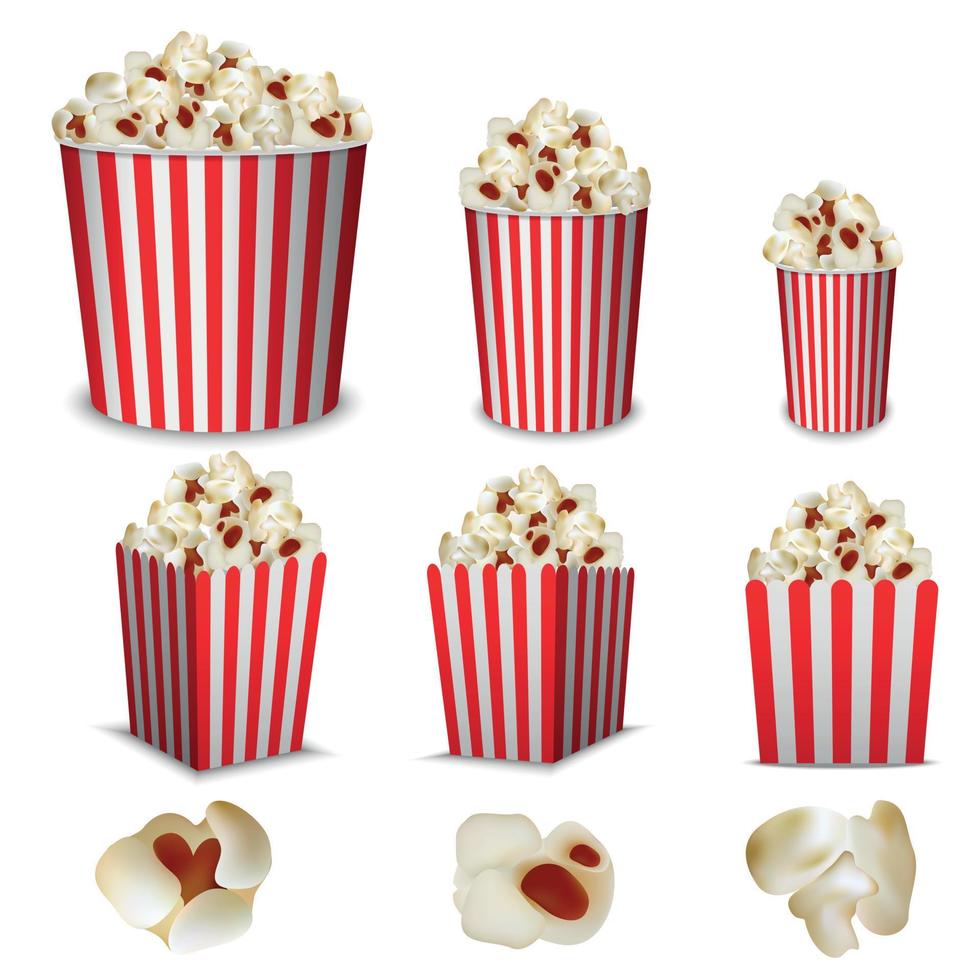 popcorn bioscoop box mockup set, realistische stijl vector