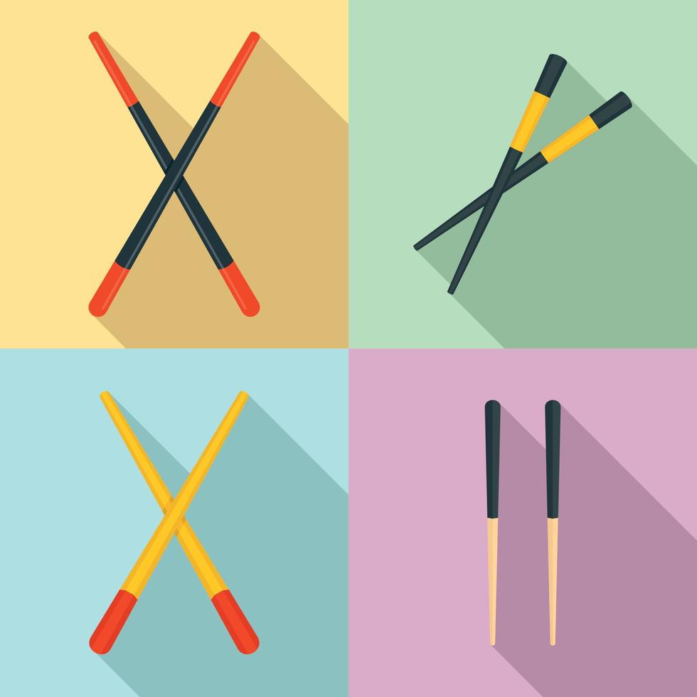 eetstokjes iconen set, vlakke stijl vector