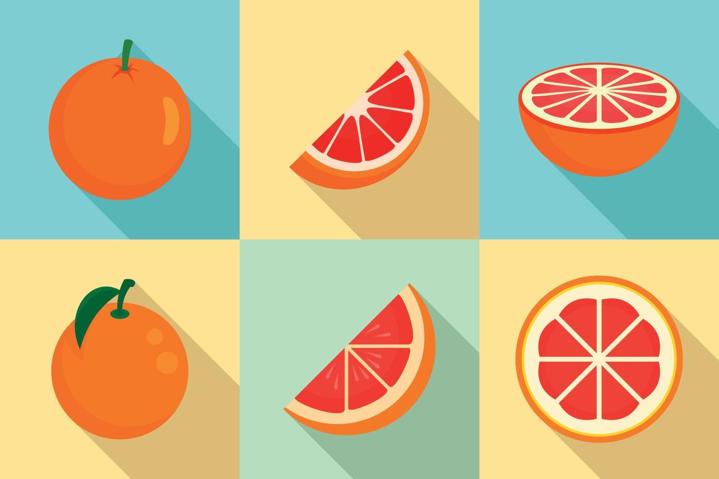 grapefruit iconen set, vlakke stijl vector