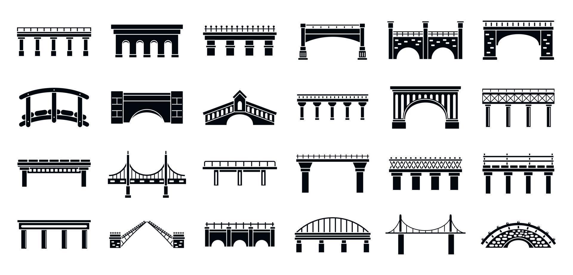 weg bruggen iconen set, eenvoudige stijl vector