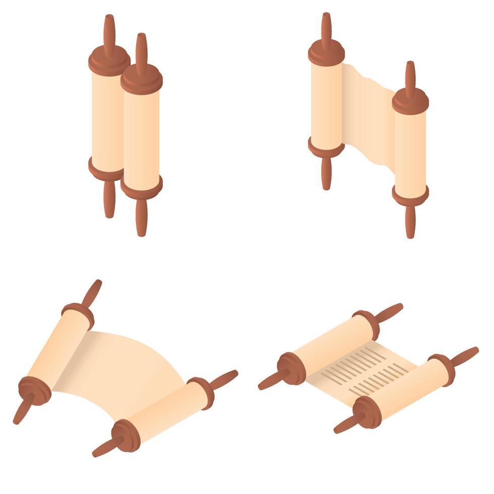 torah scroll bijbel iconen set, isometrische stijl vector