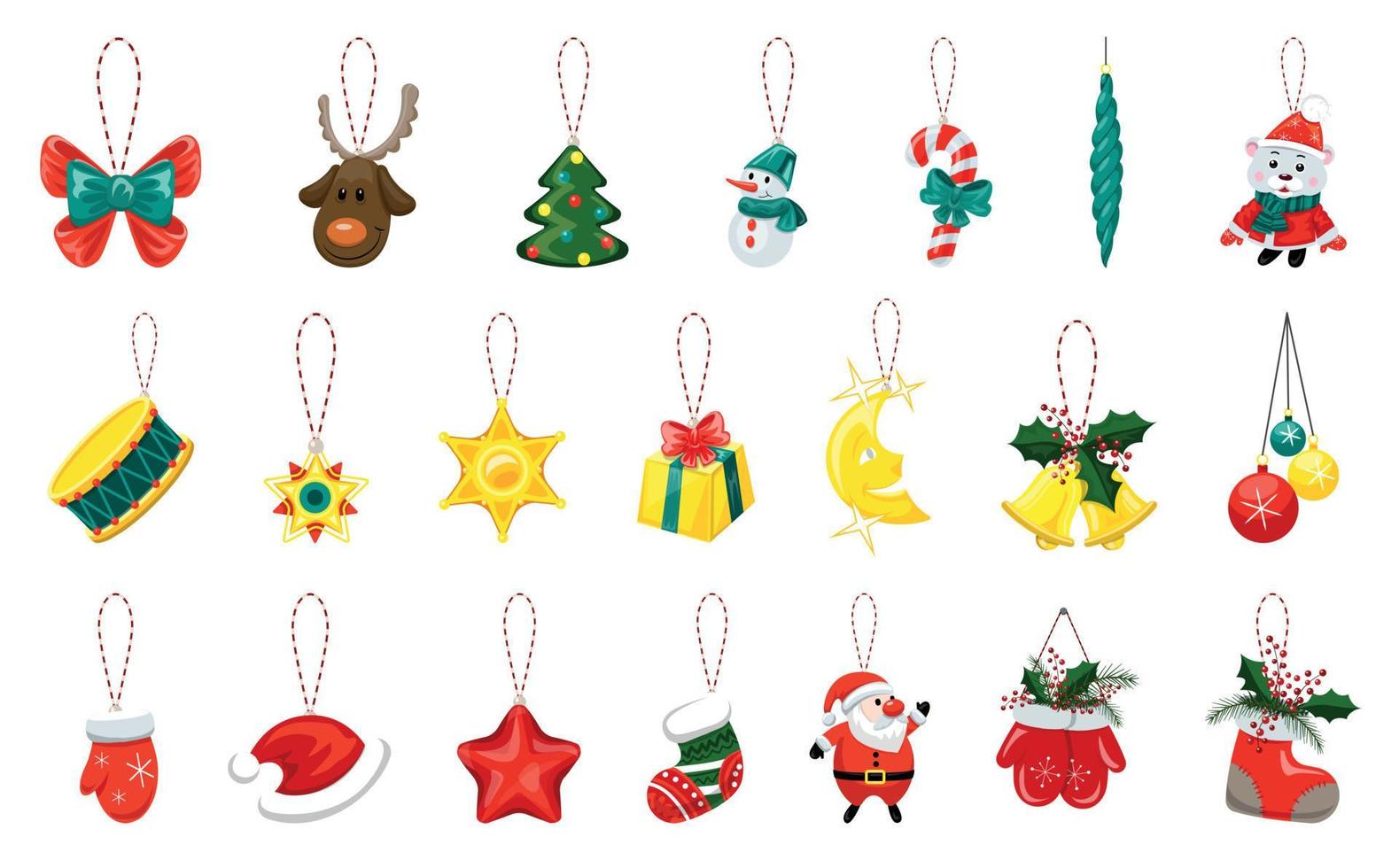 kerstboom speelgoed iconen set, cartoon stijl vector