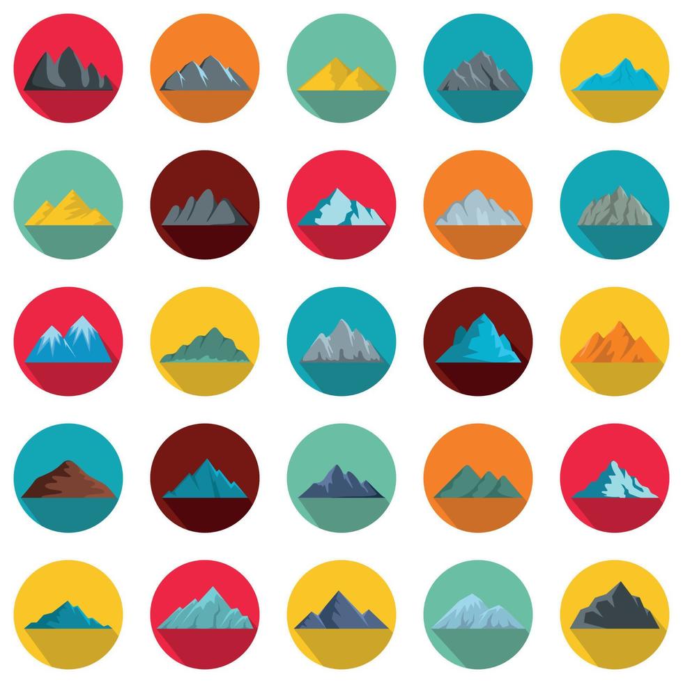 berg iconen set, vlakke stijl vector