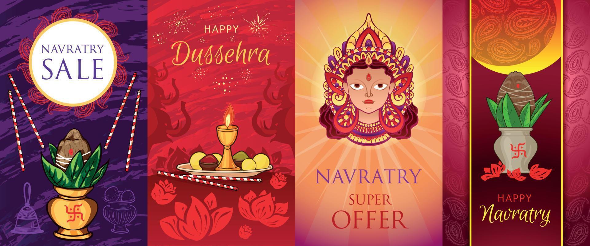 navratri-bannerset, cartoonstijl vector