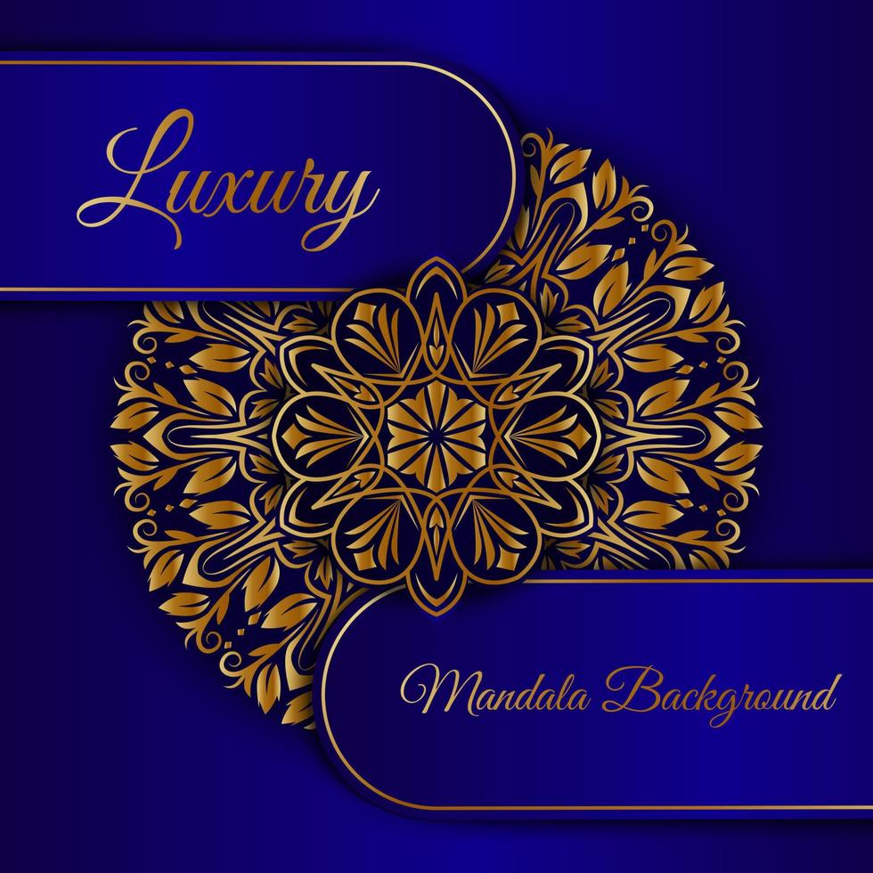 luxe mandala achtergrond blauw en goud vector