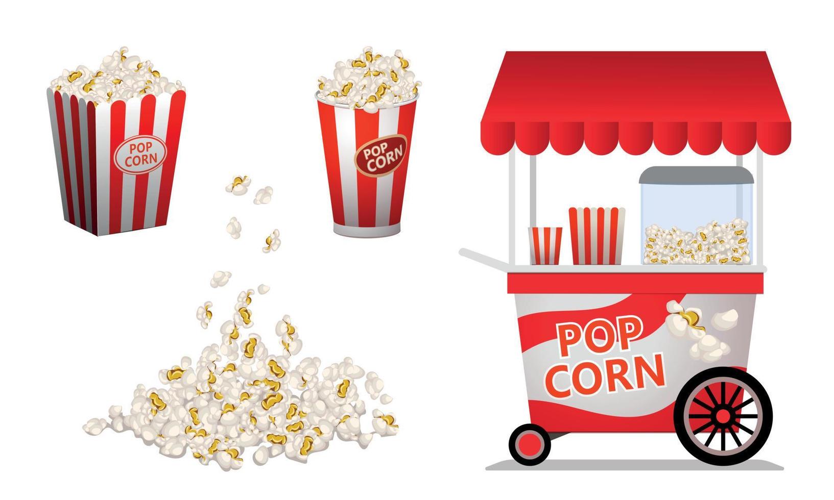 popcorn iconen set, cartoon stijl vector