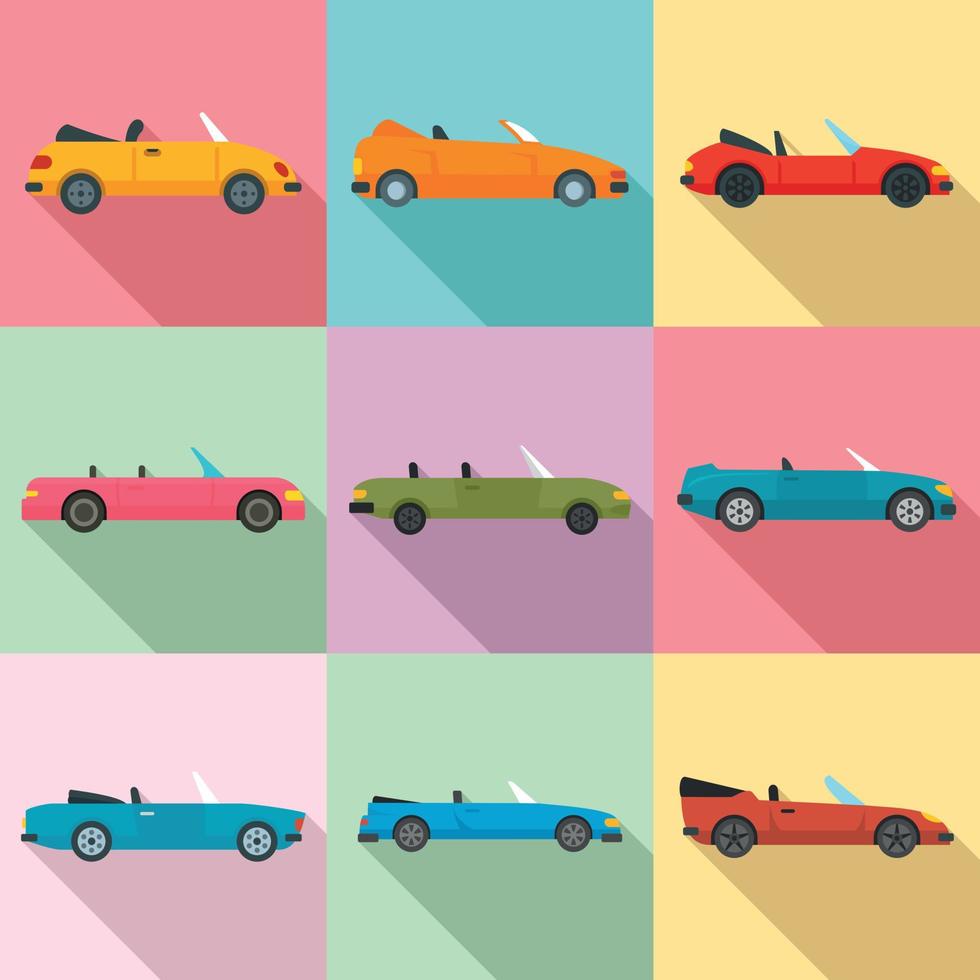 cabriolet iconen set, vlakke stijl vector