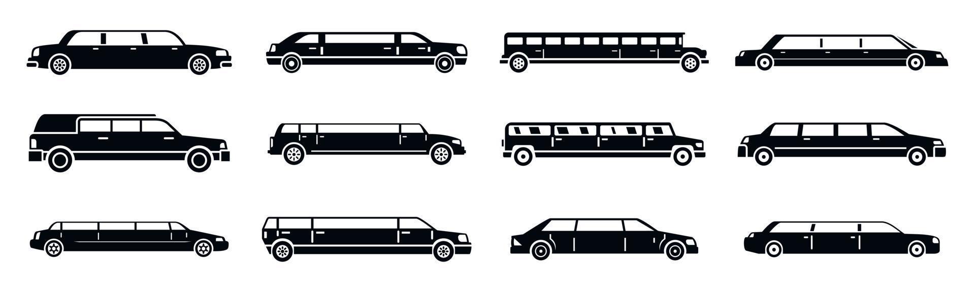 moderne limousine iconen set, eenvoudige stijl vector