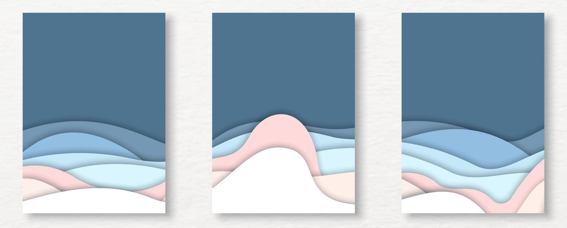 abstracte textuur in watervorm en pastelkleurentoon instellen op blauwe achtergrond. allemaal in papier uitgesneden met lagenstijl en vectorontwerp. vector